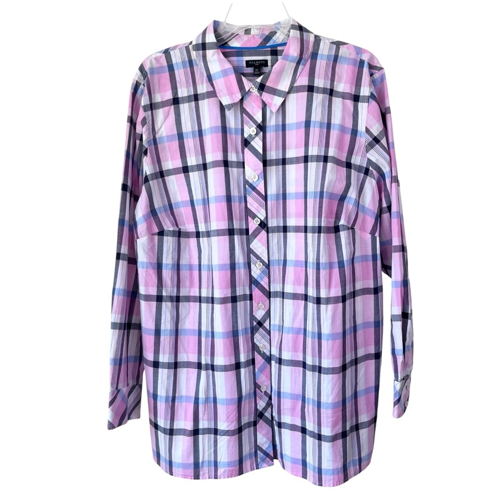 Talbots Pink Blue Plaid Button‎ Shirt 2X